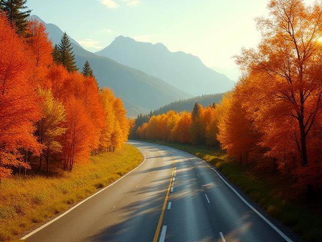 Autumn landscape with colorful trees along a highway in Austria