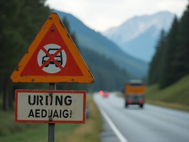 Warning sign showing a crossed-out motorway with red alert for no vignette on Austrian roads